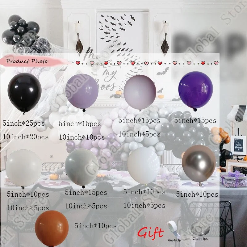 Christmas Gift 175Pcs Halloween Balloons Black Double Grey Balloons Party Supplies Decoration Ghostbusters Halloween Kids Toys Balloon Arch