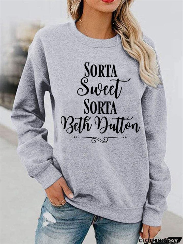 Casual Words Printed Round Neck Sweatshirts