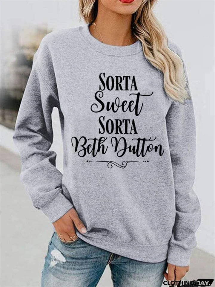Casual Words Printed Round Neck Sweatshirts
