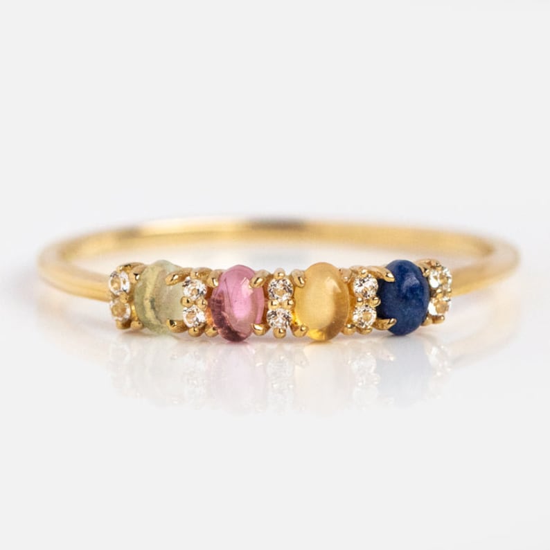 Oval Shape Birthstone Ring, Multi Stone Rainbow Ring,Mother's Ring