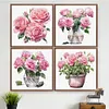 12pcs Pink Rose-11CT Stamped Cross Stitch Set 12.5*12.5cm/4.92*4.92in tapestrymarket
