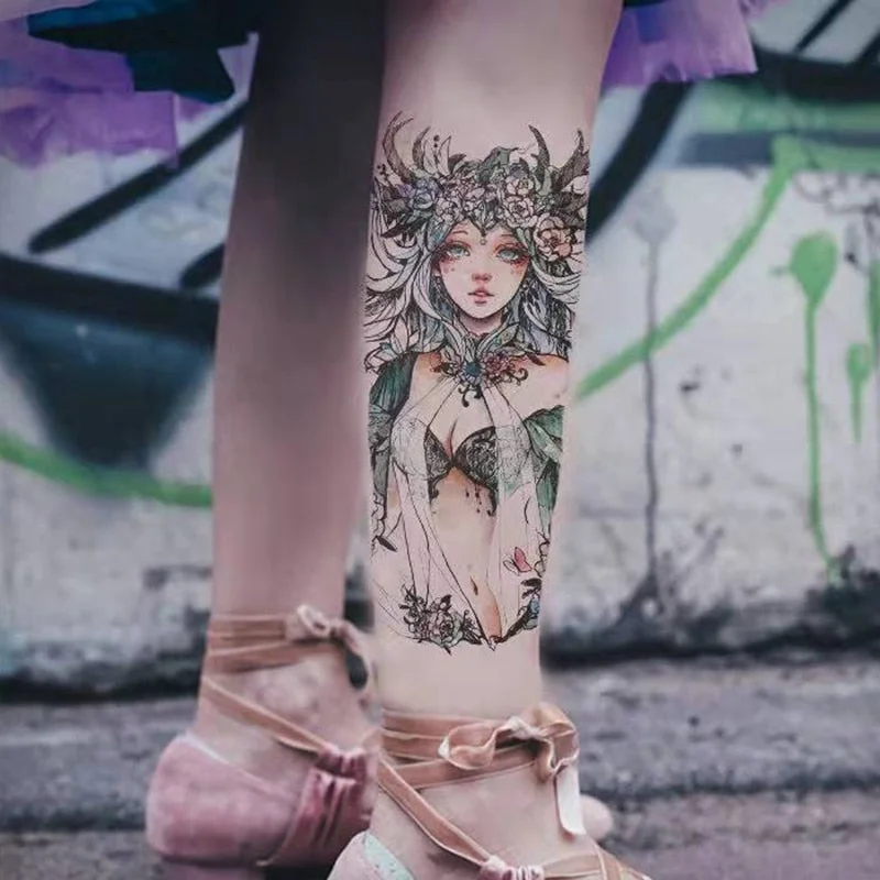 Cartoon Abatis Girl Temporary Tattoo Sticker Waterproof Butterfly Cute Clavicle Chest Flower Arm Art Fake Tattoo Leg Back Tattoo