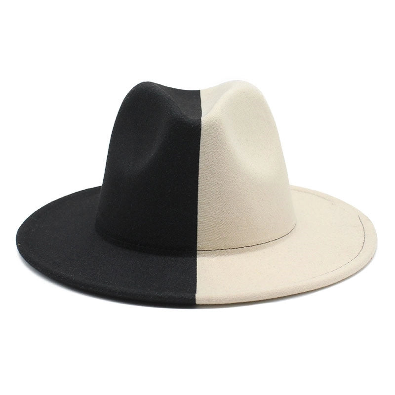 New Yin And Yang Double Color Matching Men’s And Women’s Woolen Felt Hat Autumn And Winter Fashion Flat Brim Jazz Hat 02