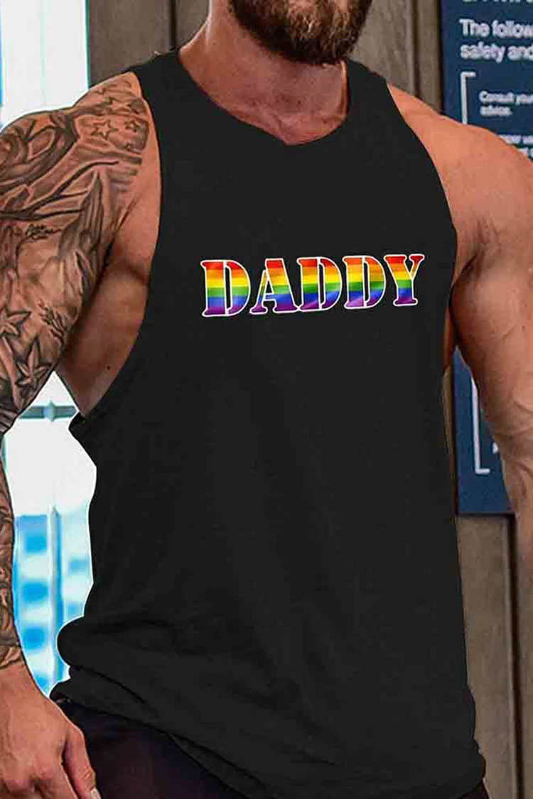 Rainbow Daddy Print Stretchy Slim Fit Tank Top