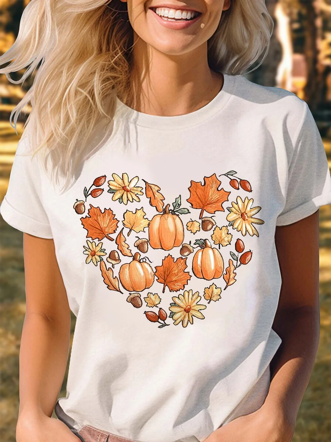 Autumn Pumpkin Harvest  Print T-shirt
