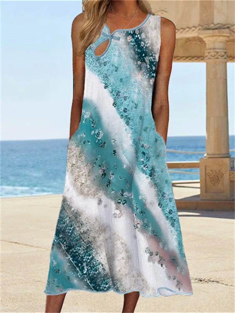 Abstract Beach Glitter Art Hollow Buckle Maxi Dress wearshes