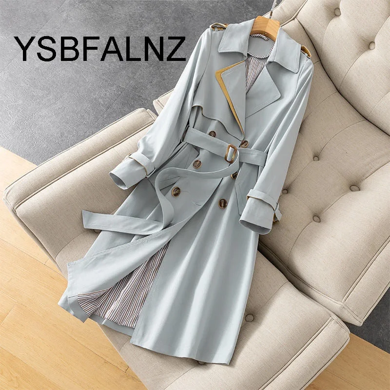 Trench Coat For Women Autumn Winter Elegant Women Double Breasted Solid Cloak Female Korean Style High-end Trench With Belt
