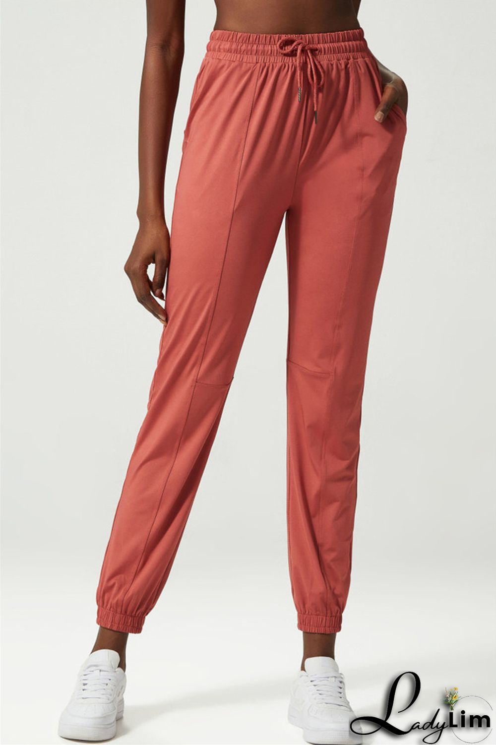 Apricot Casual Sportswear Solid Patchwork Regular High Waist Trousers