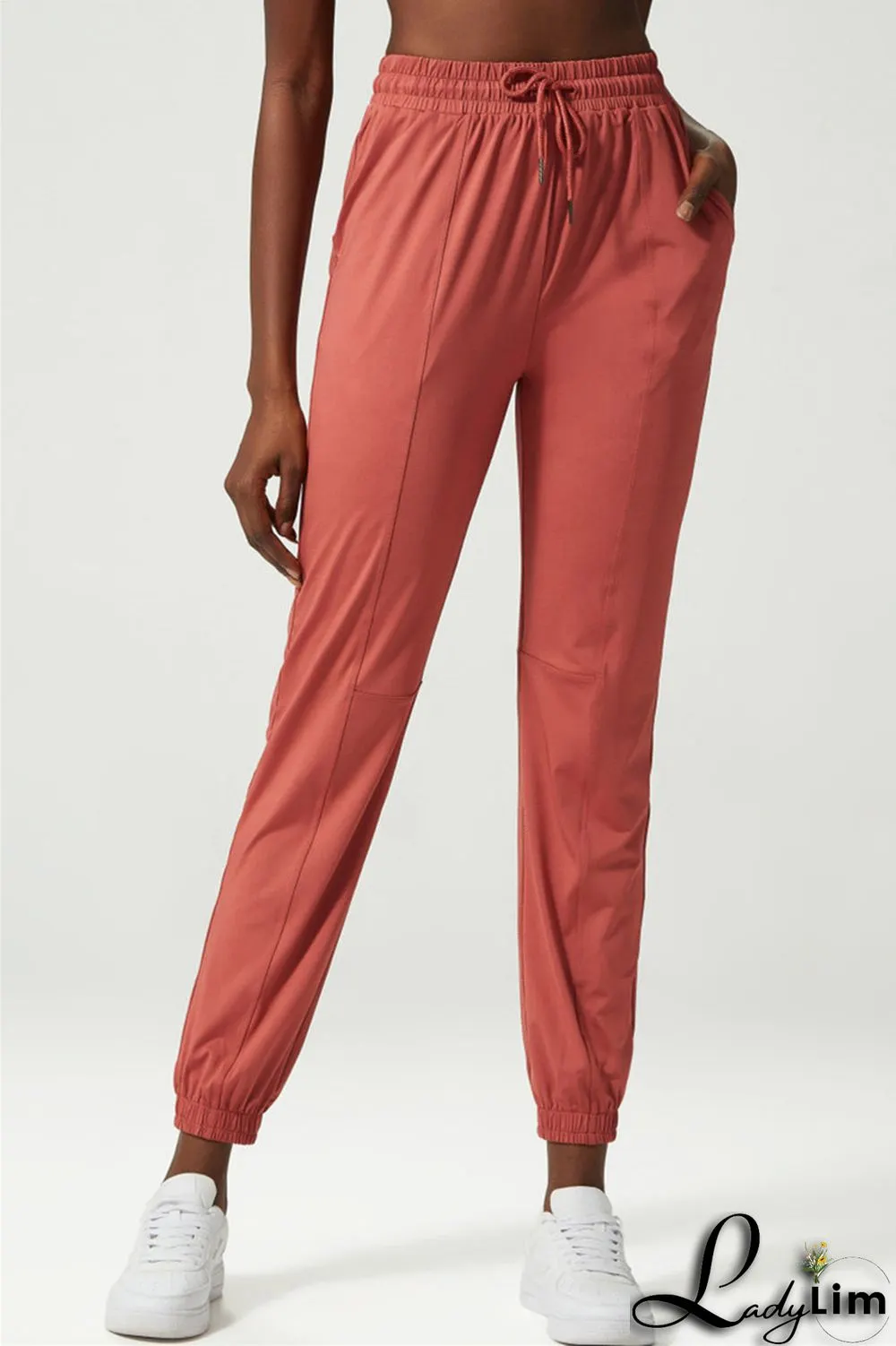 Apricot Casual Sportswear Solid Patchwork Regular High Waist Trousers