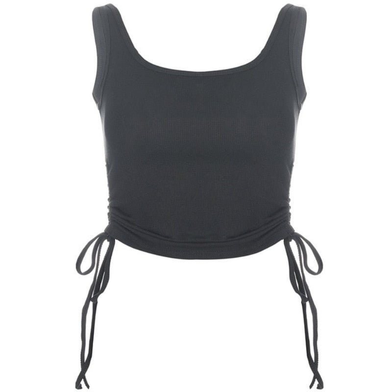 Ruched Sleeveless Tank Tops Tees Women Solid Casual Fashion Crop Top Ladies High Street Tie Up Croptop Summer Fitness