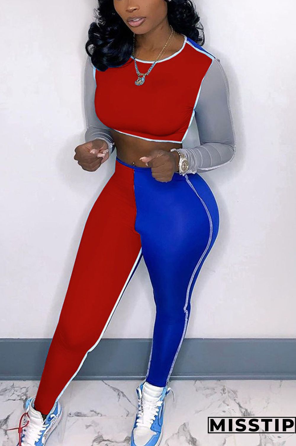 Orange Casual Solid Patchwork O Neck Long Sleeve Two Pieces