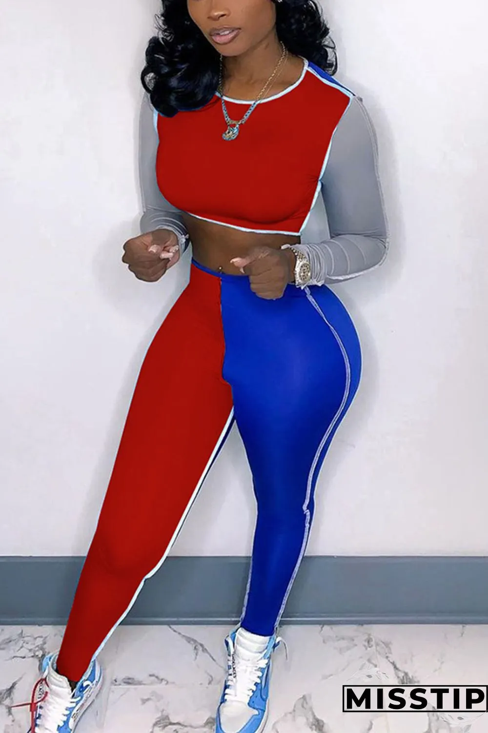 Orange Casual Solid Patchwork O Neck Long Sleeve Two Pieces