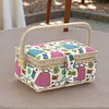Wooden Sewing Kit Storage Box with Handle Sewing Kit Carrying Organizer with Removable Tray Large Capacity for Sew Mending Beginner Professional Gift