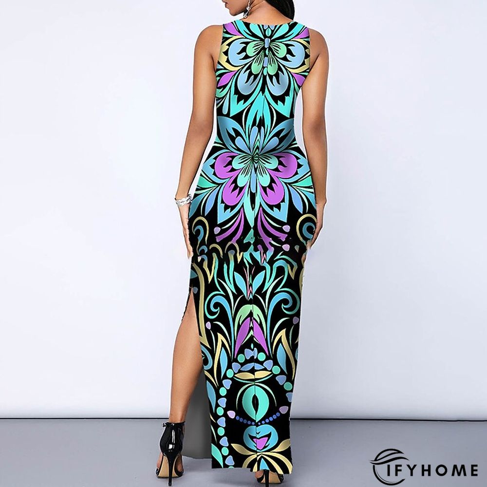 Women's Party Dress Sheath Dress Long Dress Maxi Dress Green Black Blue Sleeveless Floral Print Fall Spring Autumn Crew Neck M L XL XXL XXXL | IFYHOME