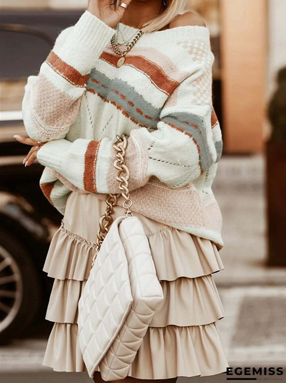 Casual Striped Multicolor Pullover Sweater | EGEMISS