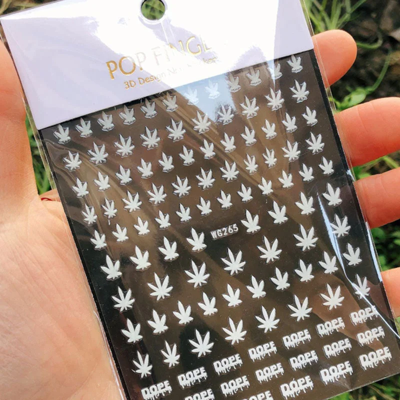 10 Color Luminous Fashion 3D Color Nail Art Stickers Manicure Leaf Weed Design Applique Decoration 8.0 * 10.3CM