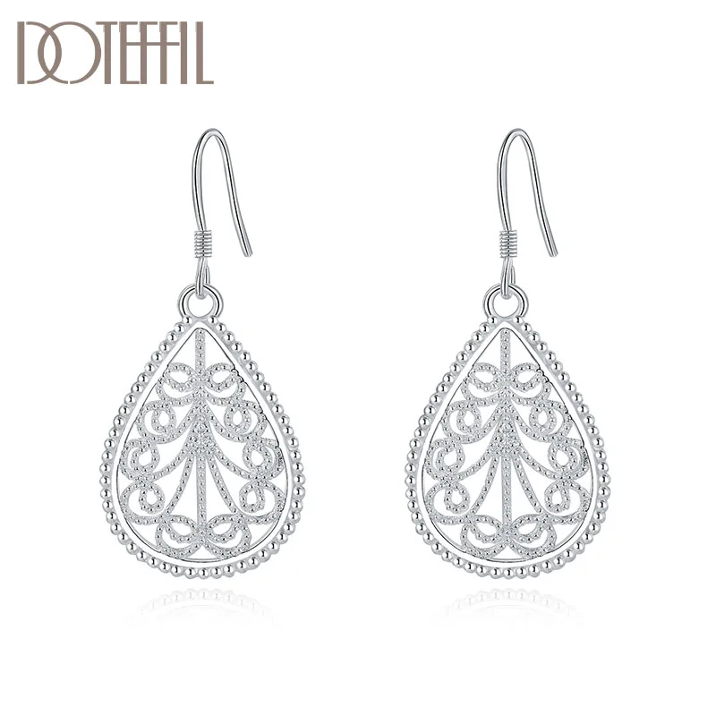 DOTEFFIL 925 Sterling Silver Hollow Flower Drop Earrings Charm Women Jewelry 