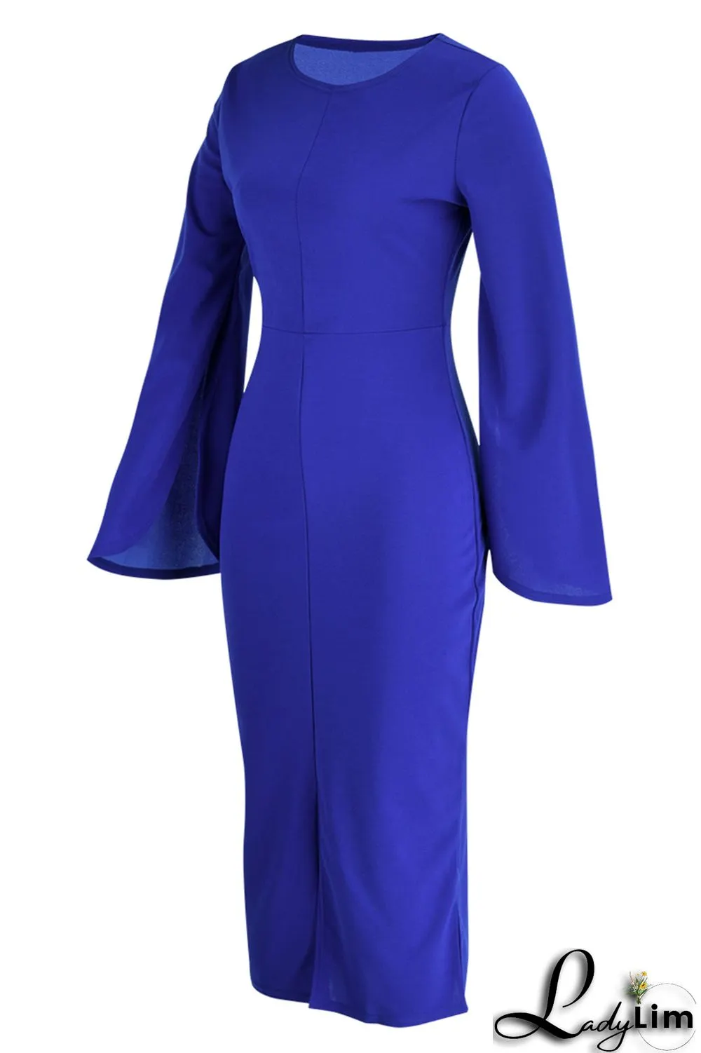 Red Fashion Casual Solid Patchwork Slit O Neck Long Sleeve Dresses