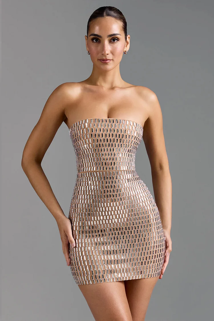 Evening Gown Apricot Rhinestone Sheath Cami Mini Dress