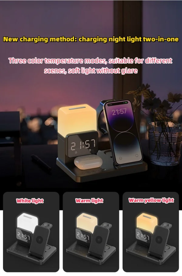 Desktop Folding Mobile Phone Holder Ambient Night Light Six-in-one Wireless Cord Charger