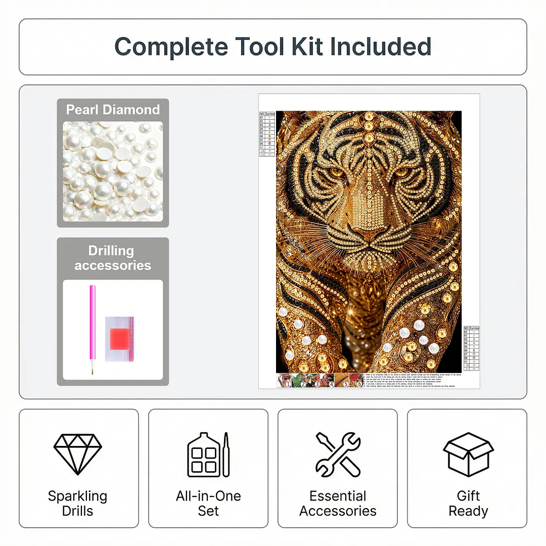 Pearl Painting Kit for Adults Golden Tiger 11.81x15.75in