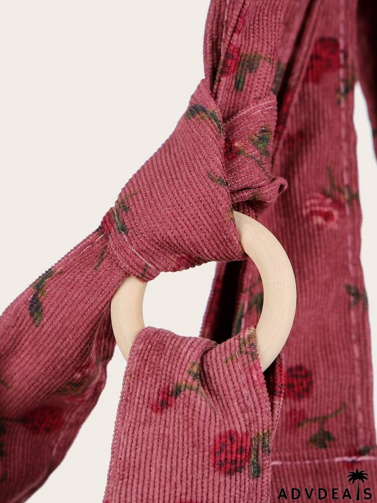 Allover Floral Corduroy Shoulder Tote Bag