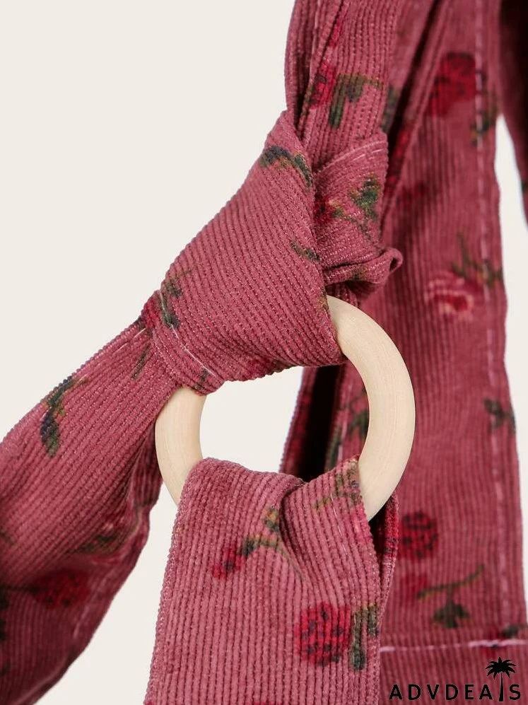 Allover Floral Corduroy Shoulder Tote Bag