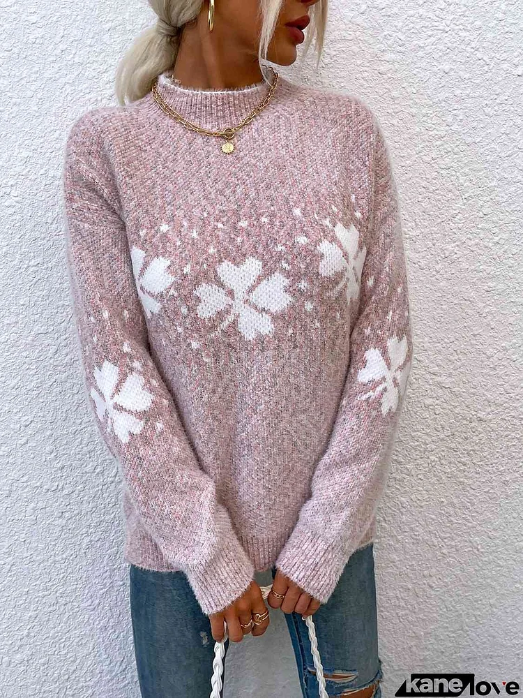 Four Leaf Clover Mock Neck Sweater