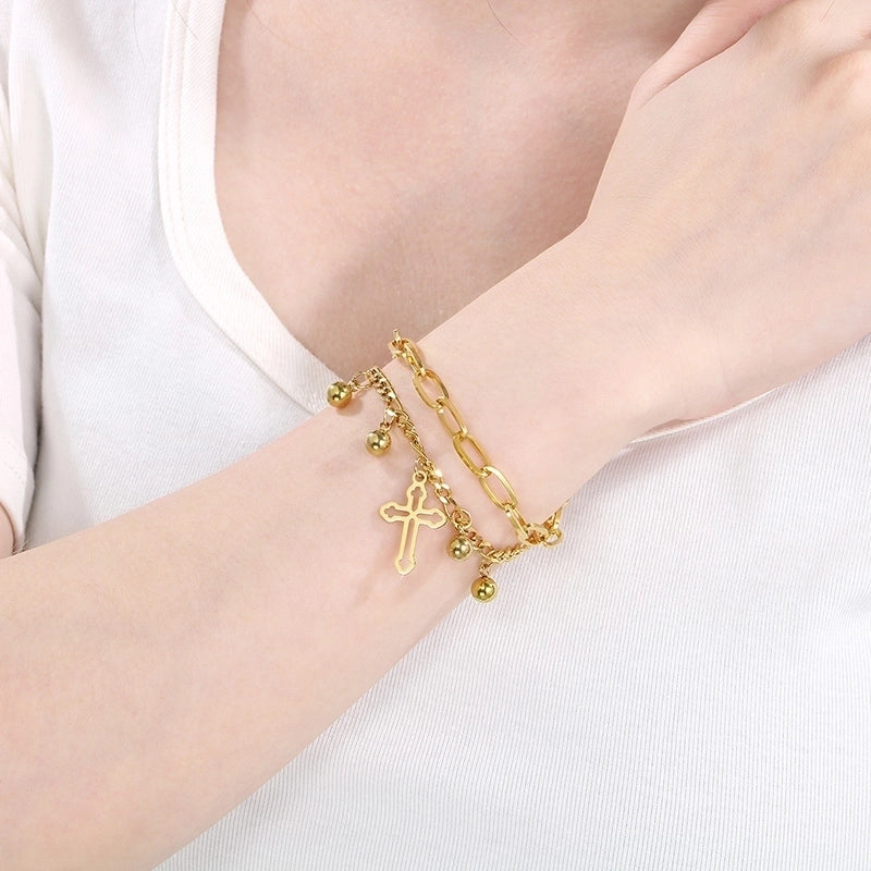 Elegant Minimalist Streetwear Cross 304 Stainless Steel 18K Gold Plated Bracelets In Bulk