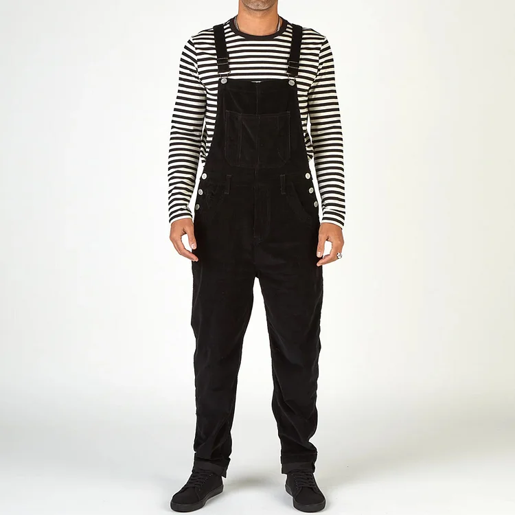 Loose-Fitting Black Corduroy Overalls