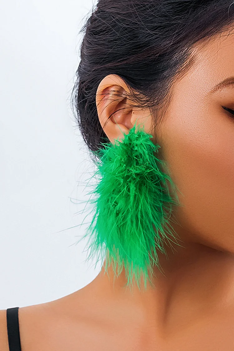 Party Green Feathers Ribbon Handmade Solid Earrings