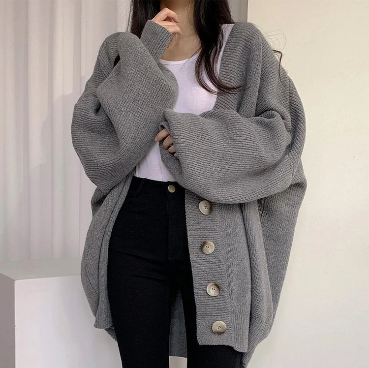 Plain Shift Buttoned Casual Sweater QueenFunky