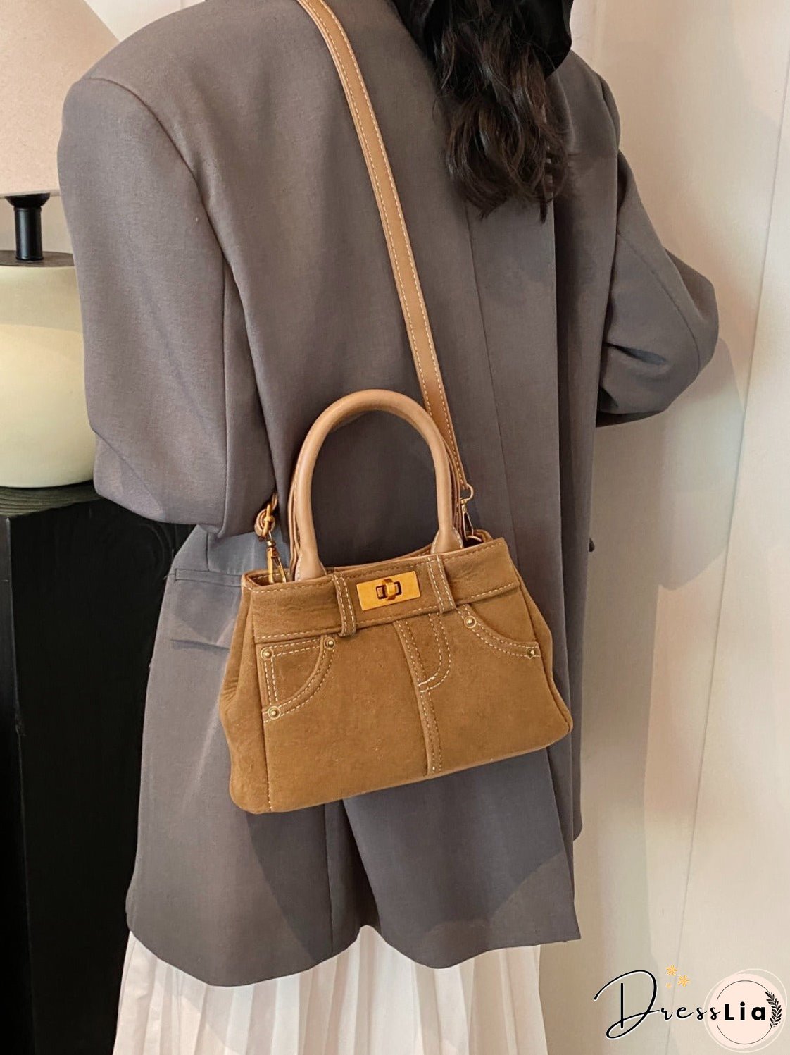 Suede Adjustable Strap Double-Use Handbag