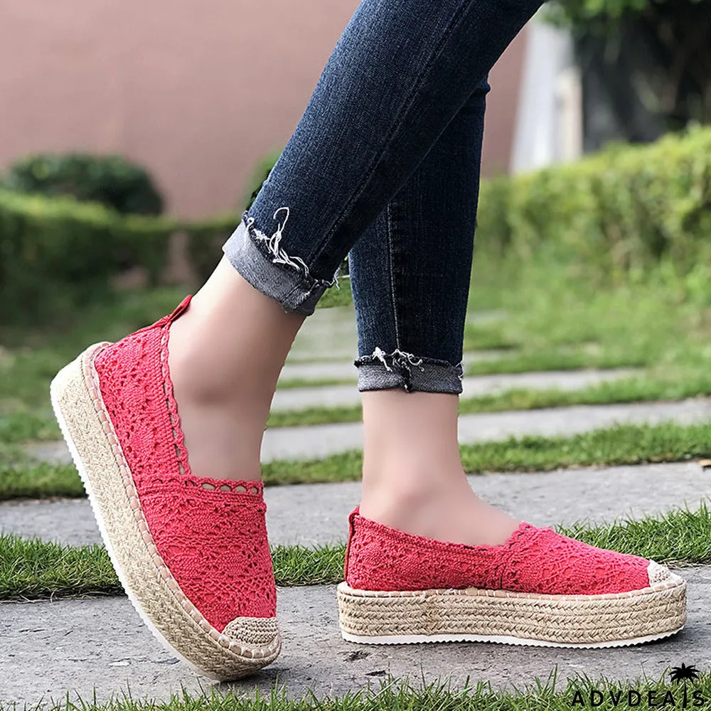 Women's Lace Hollow Sandals Thick Sole Round Toe Casual Shoes