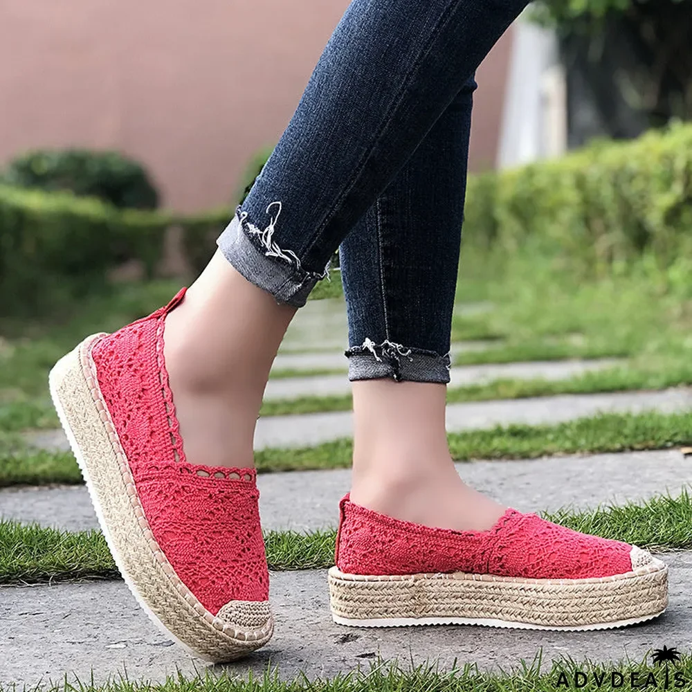 Women's Lace Hollow Sandals Thick Sole Round Toe Casual Shoes