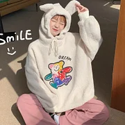 Dwblockchain autumn winter fleece hoodies women casual full Sleeve hooded sweatshirt harajuku lambs wool cartoon oversized hoodie y2k clothes