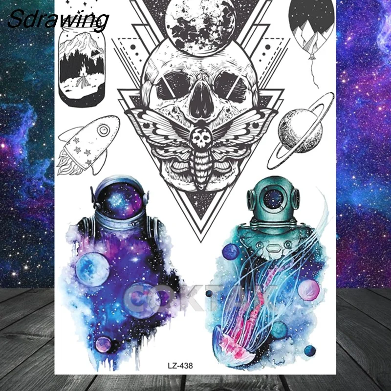 Sdrawing Geometric Fox Wolf Temporary Tattoos For Men Women Henna Tatoos Paper Waterproof Body Art Arm Leg DIY Fake Tattoo Sticker