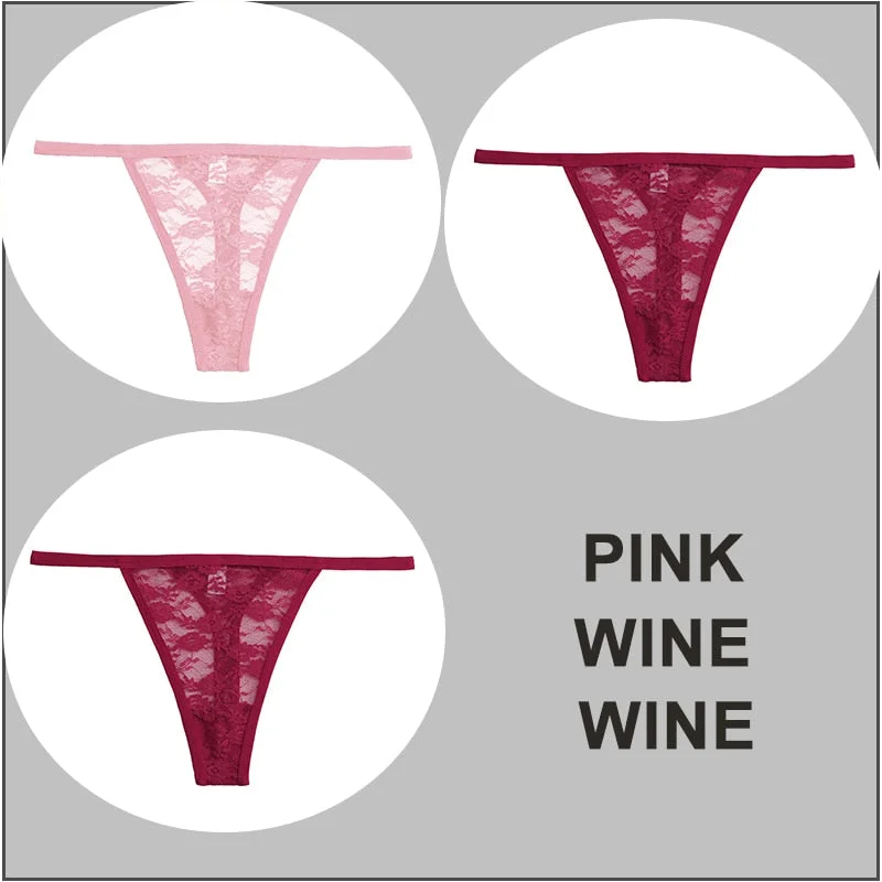 FINETOO 3PCS/Set Sexy G-string Panties Women Thongs  Lace Underwear Pantys Low-Waist Femme Underpants Mesh Transparent  Lingerie