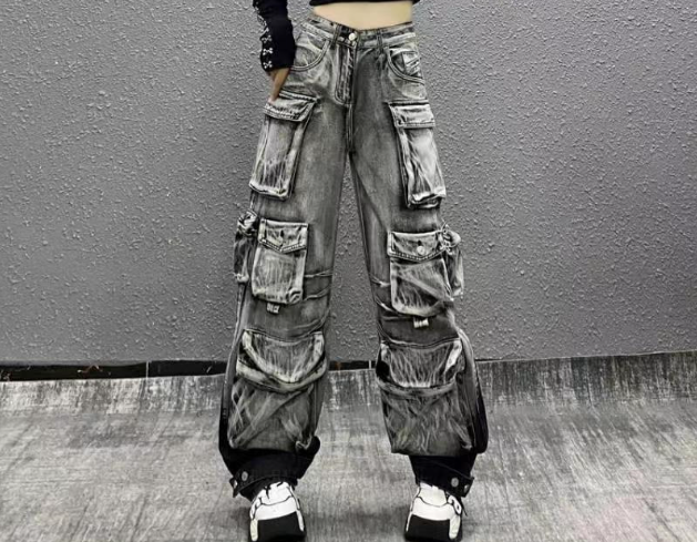 Bonushev Women's Urban Denim Work Pants 2025 Autumn Winter Latest Pocket Versatile Fashion Workwear Paratrooper Casual High Waisted Jeans
