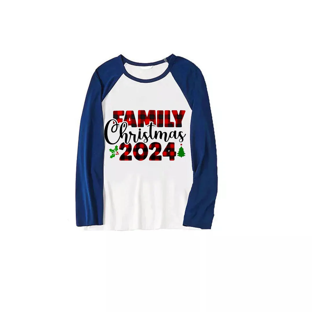 "Family Christmas 2024" Text Plaid Print Blue & Black Plaid Christmas Family Matching Pajamas