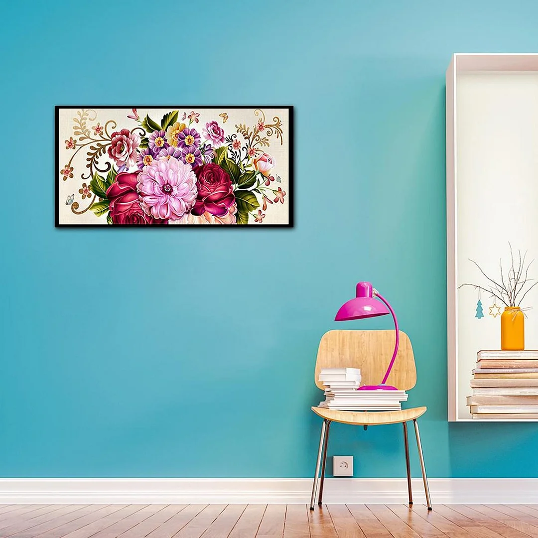 Full Cross Stitch 11CT Cotton Thread DIY Printed Peony Flower Embroidery Kits