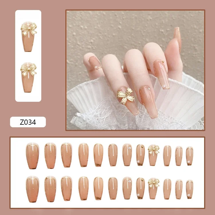 24pcs Stereoscopic Butterfly Light Luxury Elegant Nude Lady Style Removable Nail False Nail Manicure Tool-Nail Inspo