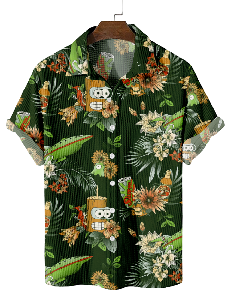 Men's Breathable Waffle Hawaiian Collection Short Sleeve Shirt  0761