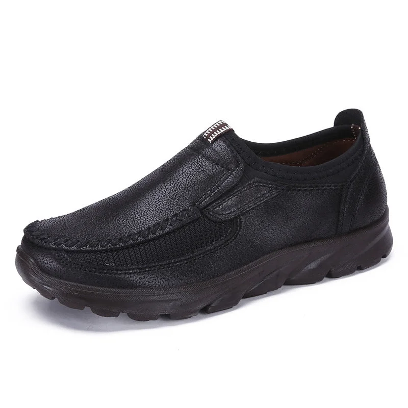Men's Fashion Slip On Leather Sneakers Cozy Breathable Flat Heels Round Toe Shoes