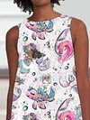 Vacation Watercolor Mermaid Print Sleeveless Dress