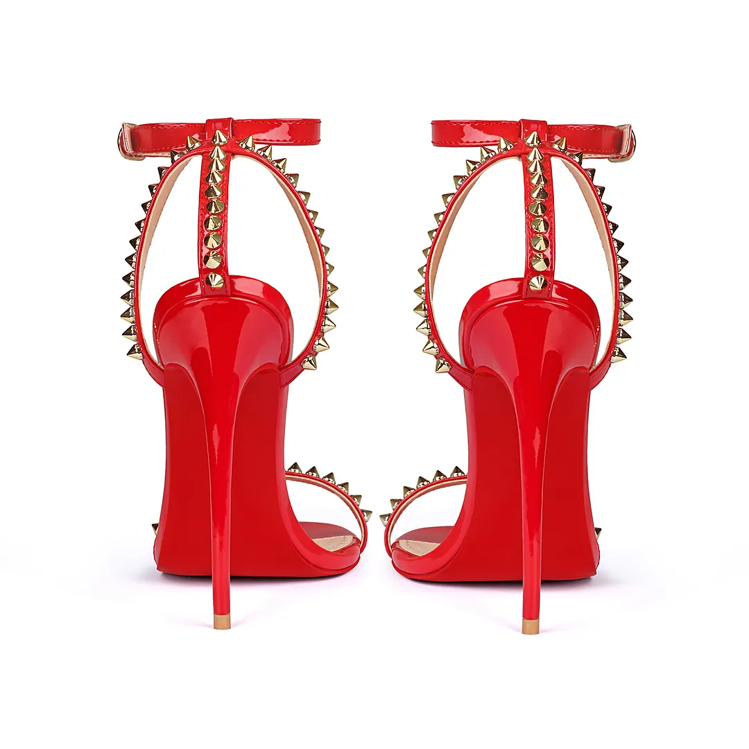100mm/120mm Women's High Heels Rivets Party Red Bottom Sandals-vocosishoes
