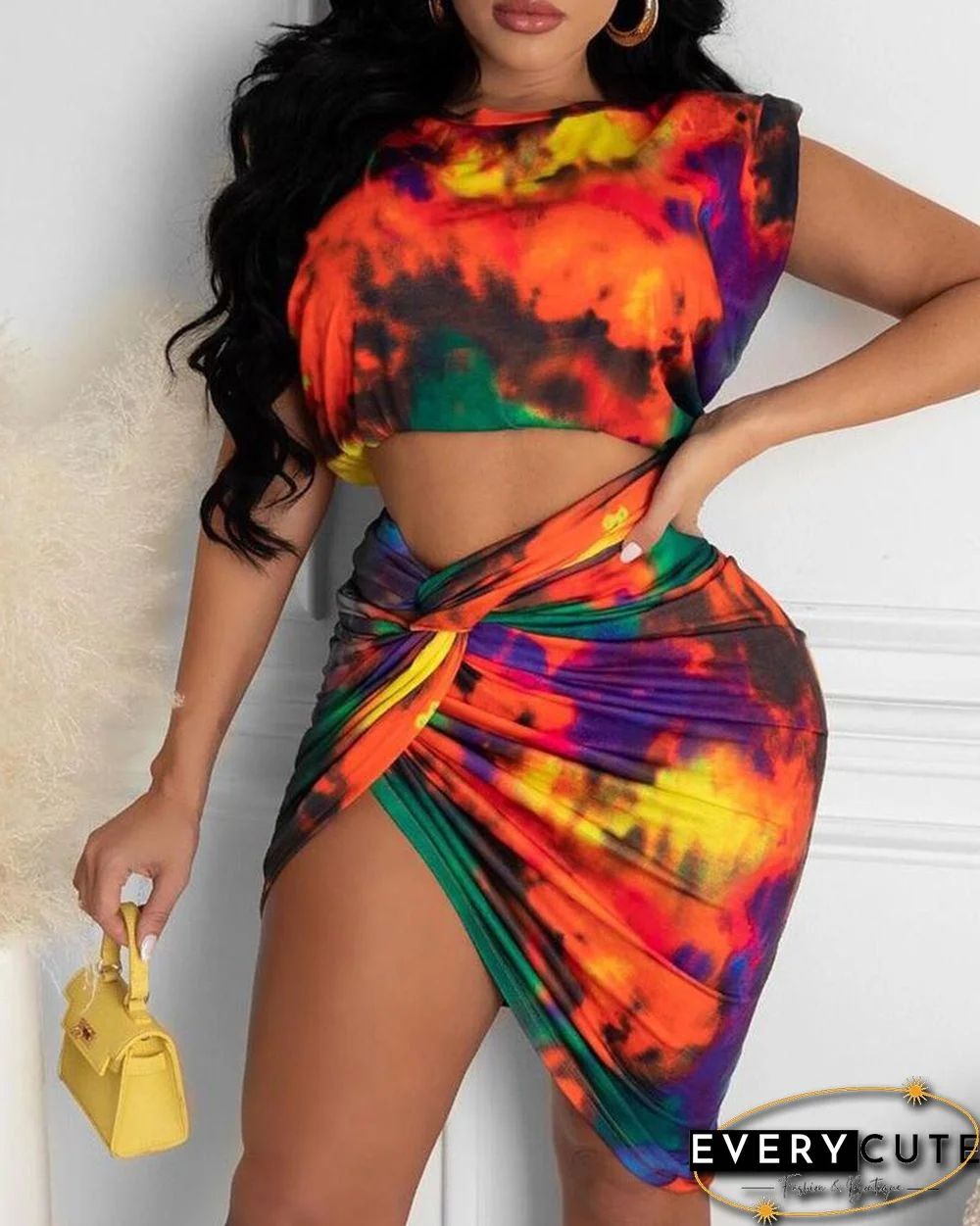 Tie Dye Print Tank Top & Twisted Skirt Set