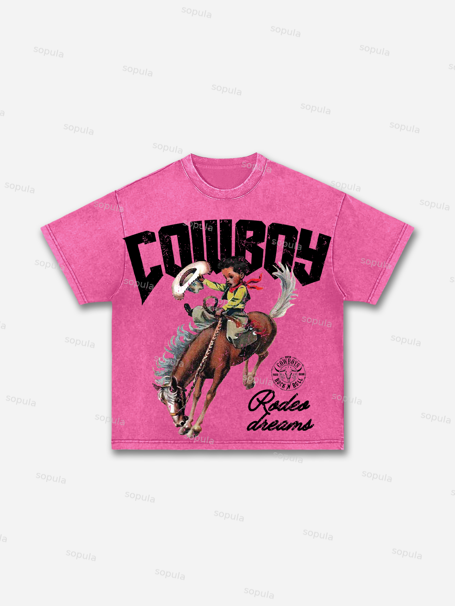 Cowboy Rodeo Dreams Print Acid Wash T-shirt