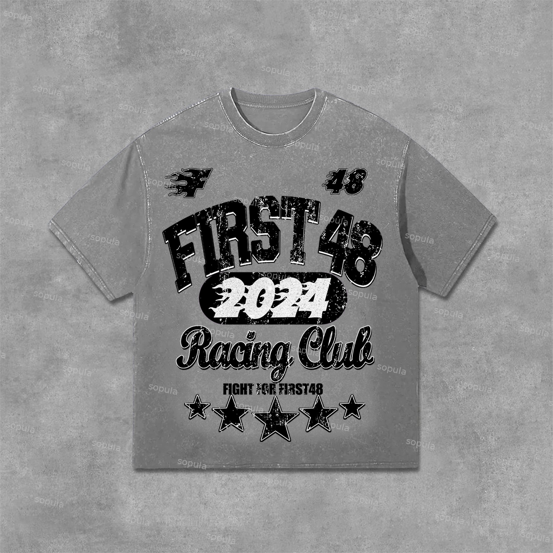 Sopula Vintage Street First48 Racing Graphic Print Washed T-Shirt - Sopula｜Premium Graphic Tees & Graphic Clothing