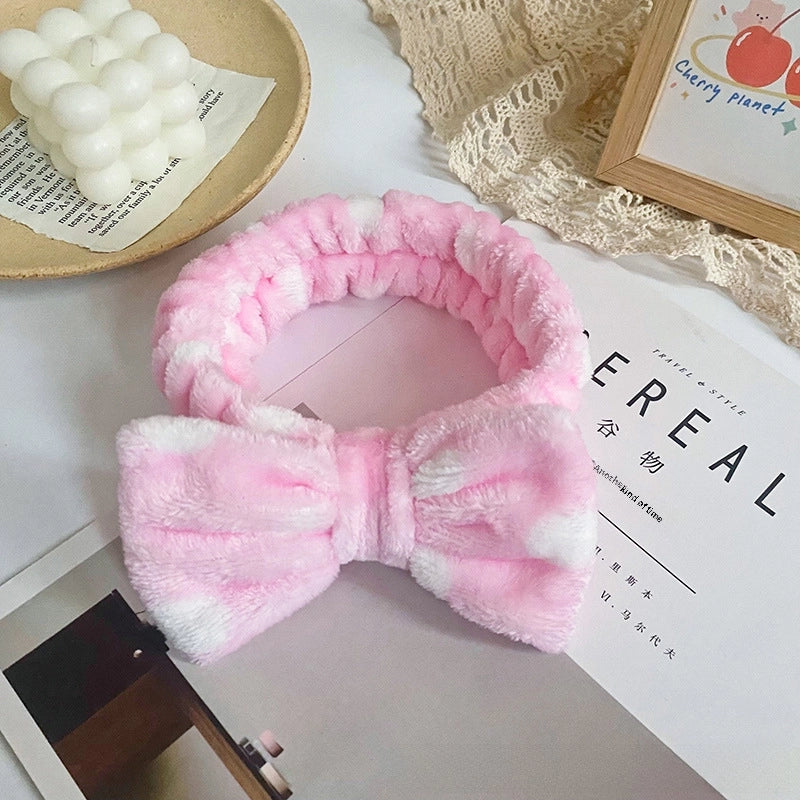 Leopard Stripe Bow Hair Band Women’s Face Washing Sports Hair Band Coral Fleece Hair Accessories